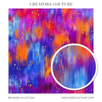 Surface pattern design with vertical multicolor brushstrokes, close up of artistic autumn multicolor Photoshop brush example  