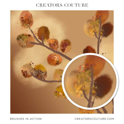 Abstract and artistic illustration of a fall tree created using multicolor Photoshop brushes, autumn colors