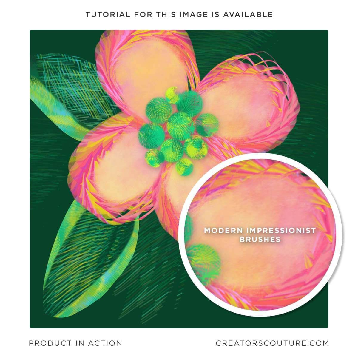 Abstract flower illustration, tropical colors, close-up of multicolor, impressionist brush strokes created in Photoshop