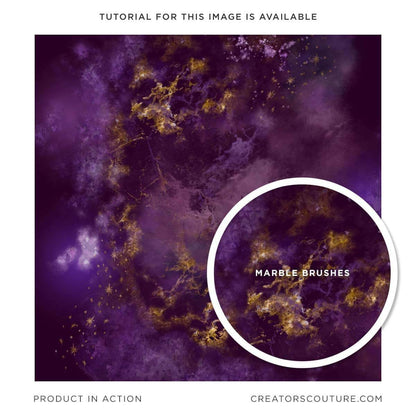 Galaxy and space inspired Deep Purple illustration created with marble Photoshop brushes with metallic gold accents 