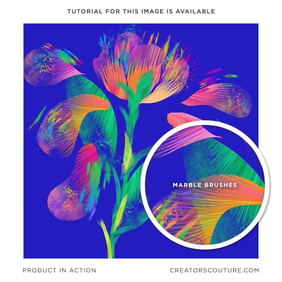 Abstract flower, illustration and tropical colors, created using marble photo shop brushes 
