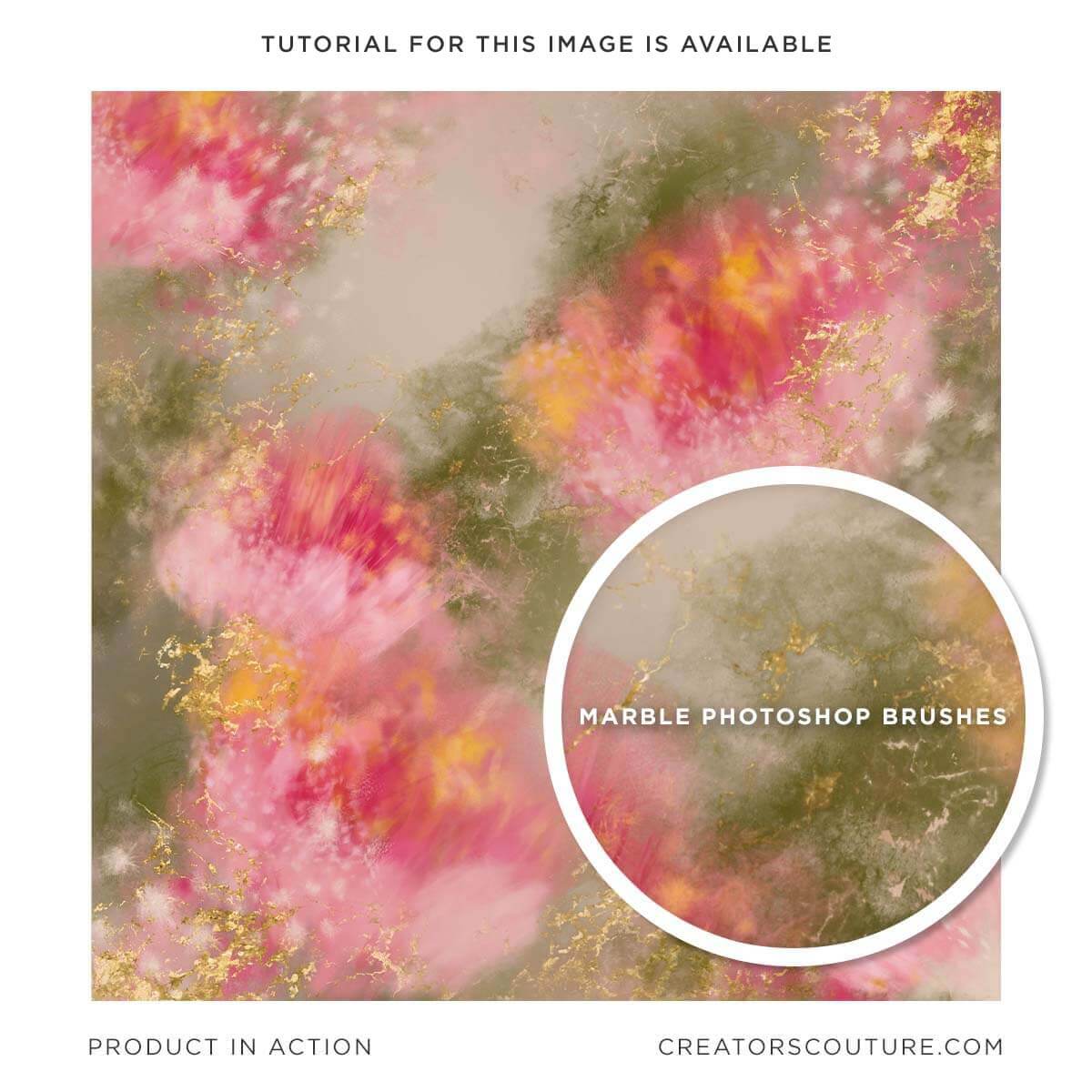 Delicate watercolor, flower, illustration, pink flowers with a green and cream background. Close up marble accent with metallic gold