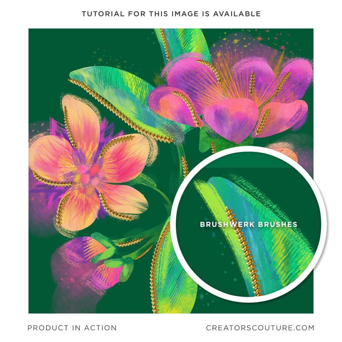 tropical bright flower illustration, close up of natural media brush strokes created in Photoshop