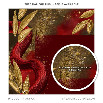 renaissance inspired brocade multicolor photoshop brushes, luxury red and gold abstract art