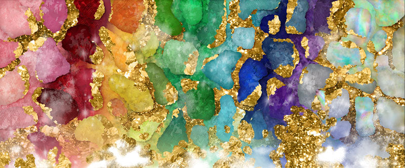 sample of Jewel and Crystal layer styles in Photoshop over an encrusted gold background