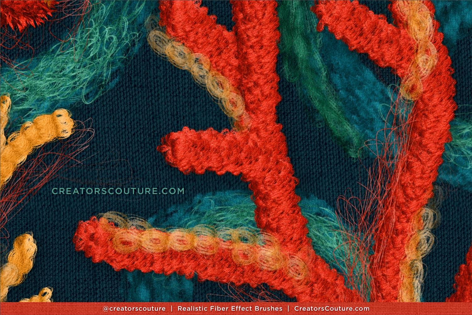 detail of coral and sea illustration made with realistic Photoshop and Procreate fiber art brushes
