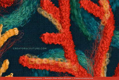 detail of coral and sea illustration made with realistic Photoshop and Procreate fiber art brushes