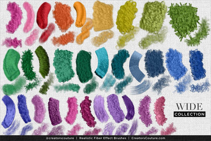 Collection of colorful fiber effect brushes for Photoshop and Procreate digital art 