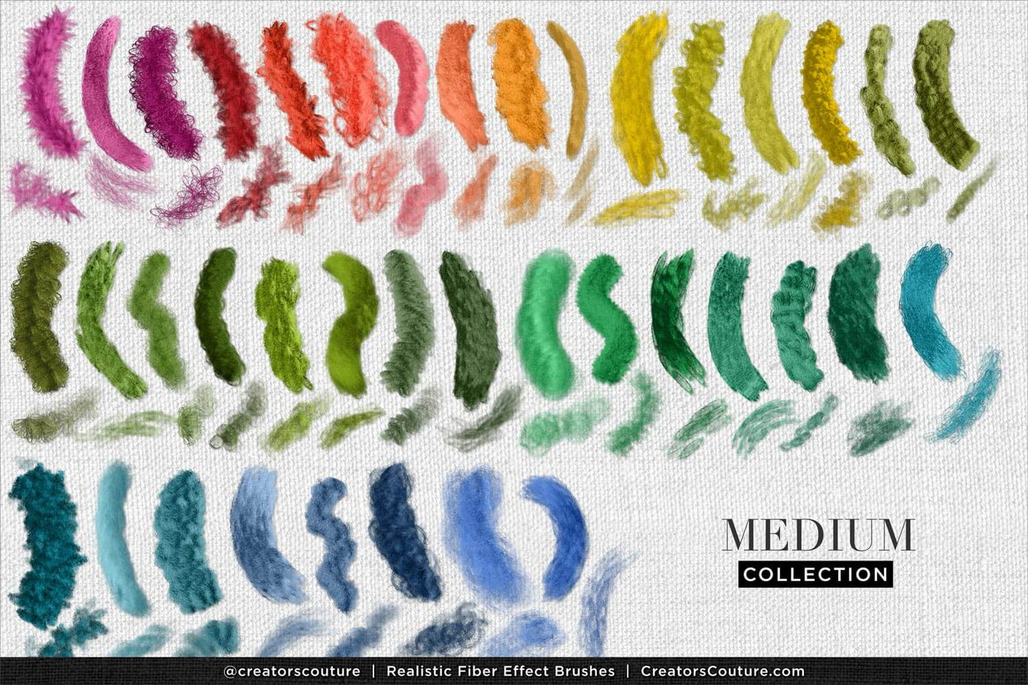 Collection of colorful fiber effect brushes for Photoshop and Procreate digital art - medium collection