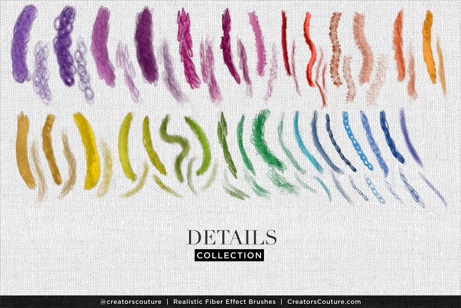 Collection of colorful fiber effect brushes for Photoshop and Procreate digital art - detailed collection