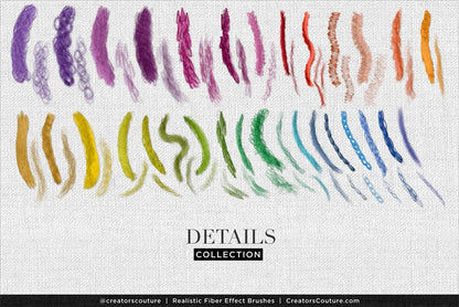 Collection of colorful fiber effect brushes for Photoshop and Procreate digital art - detailed collection