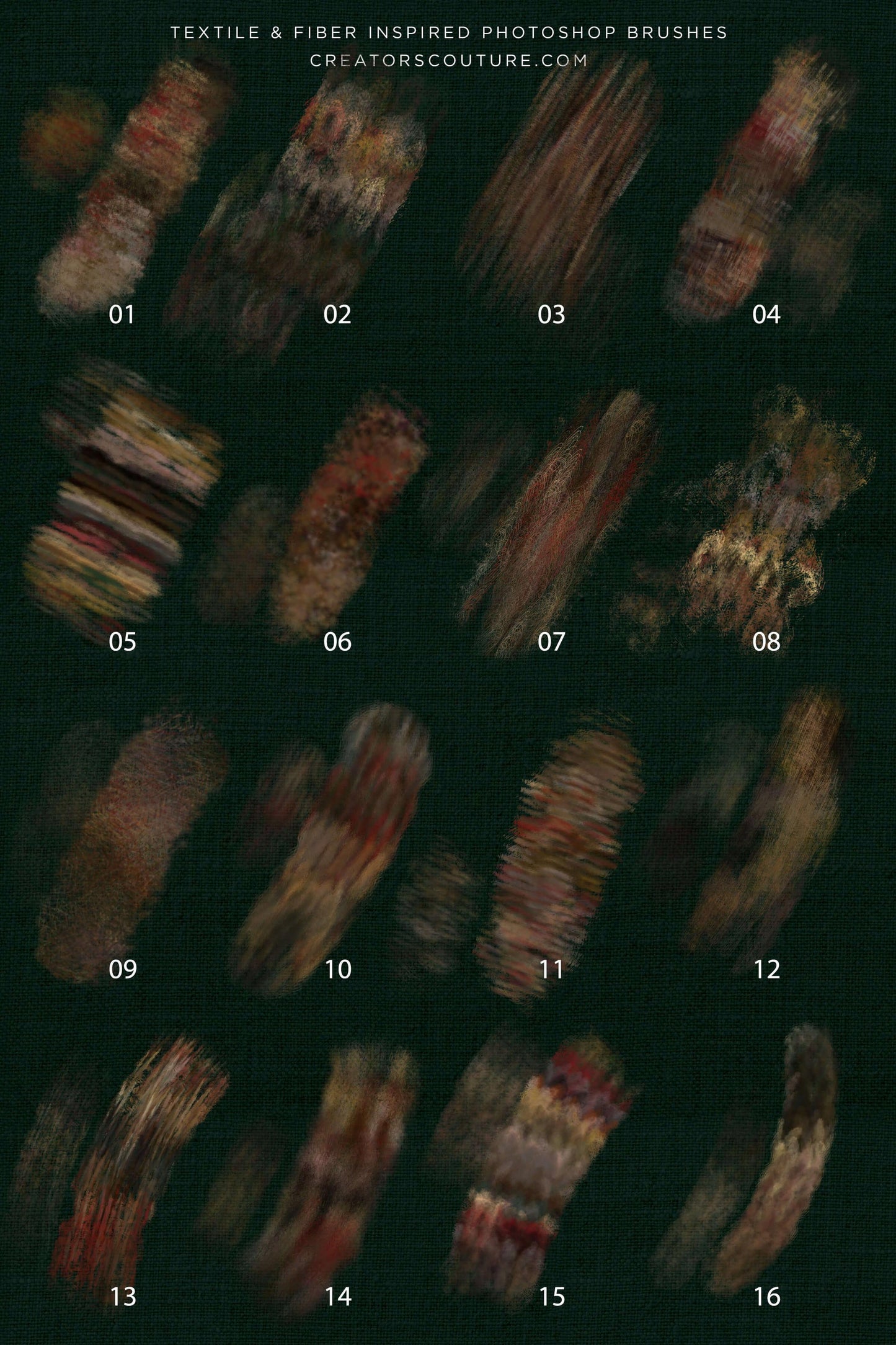 Textile and fiber-inspired Photoshop brushes on a dark background