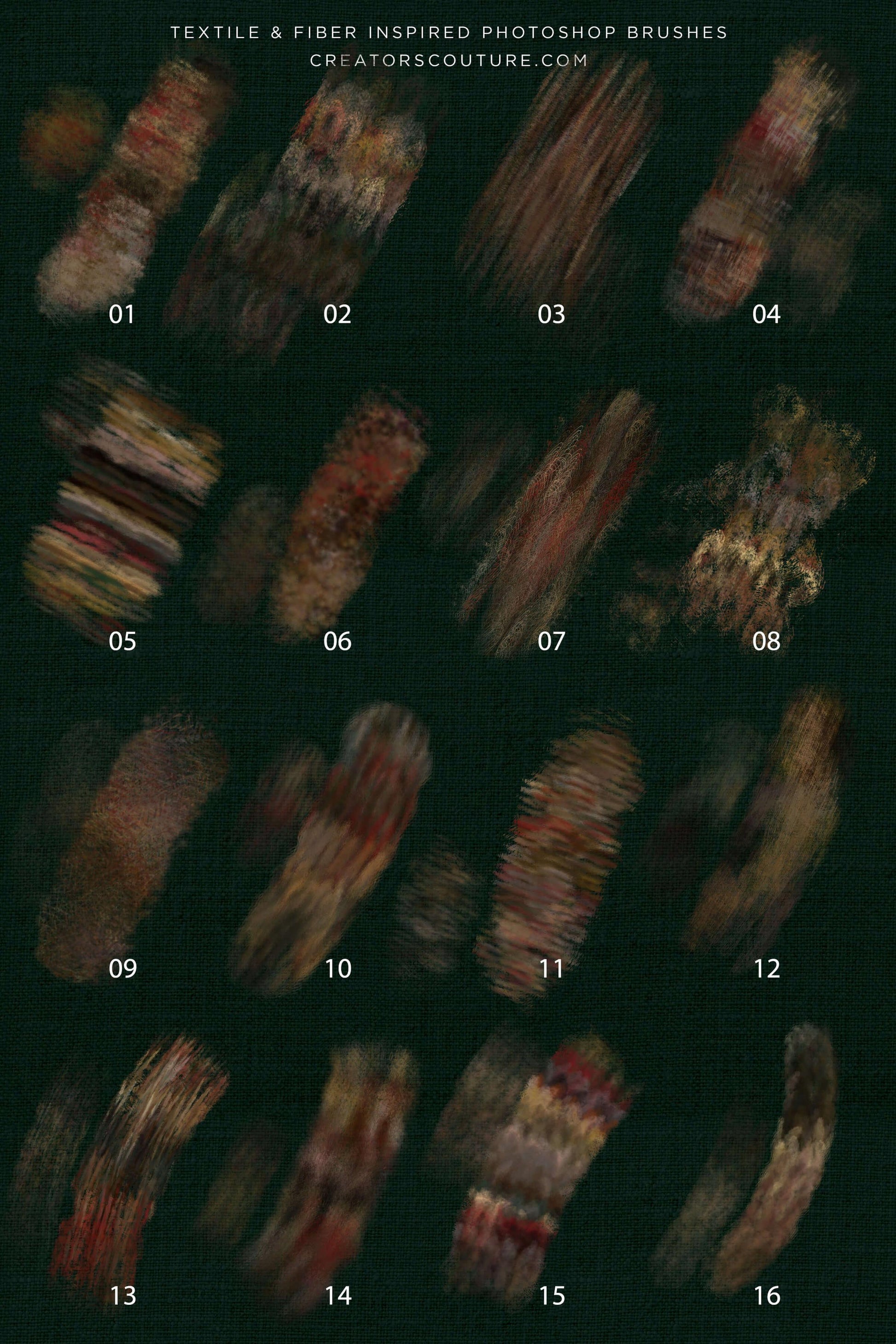 Textile and fiber-inspired Photoshop brushes on a dark background