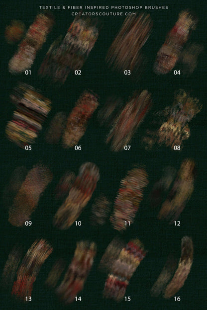 Textile and fiber-inspired Photoshop brushes on a dark background