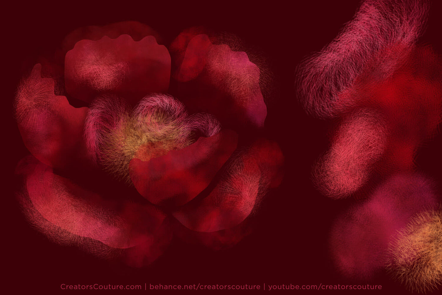 illustration of a red flower using translucent watercolor photoshop brushes