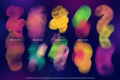 watercolor photoshop brushes with a translucent effect, brushes 1-5 chart