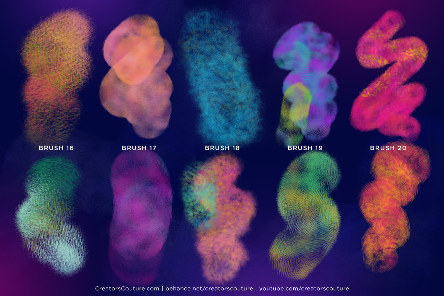 watercolor photoshop brushes with a translucent effect, brushes 16-20 chart