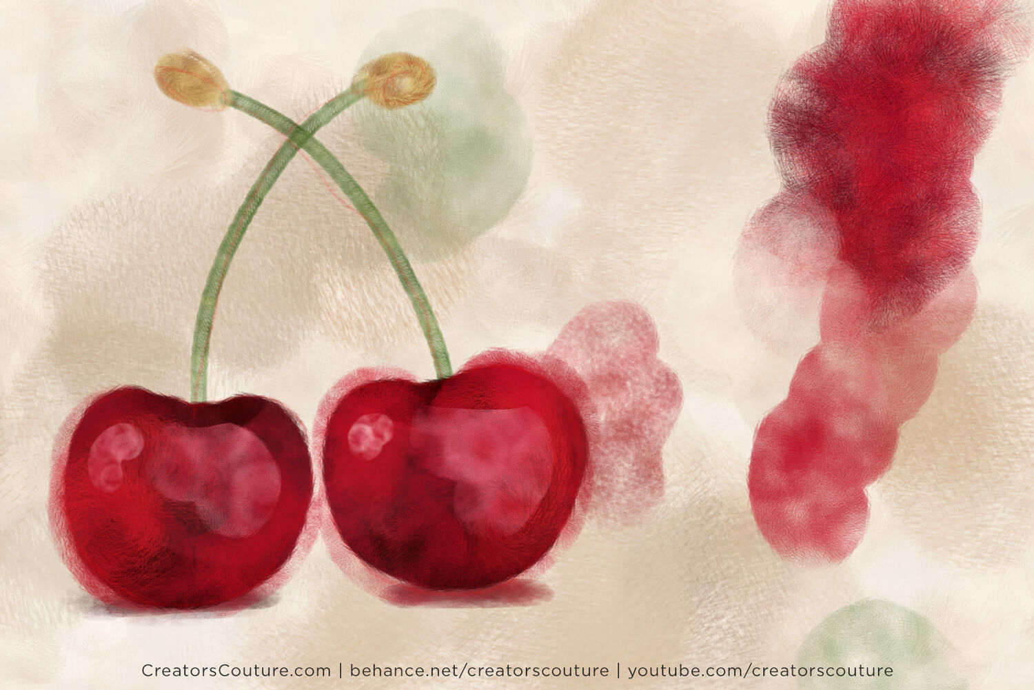 illustration of cherries using watercolor translucent photoshop brushes