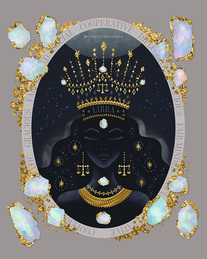 Zodiac Queen | Luxe Birthstone Printable Art | Digital Download