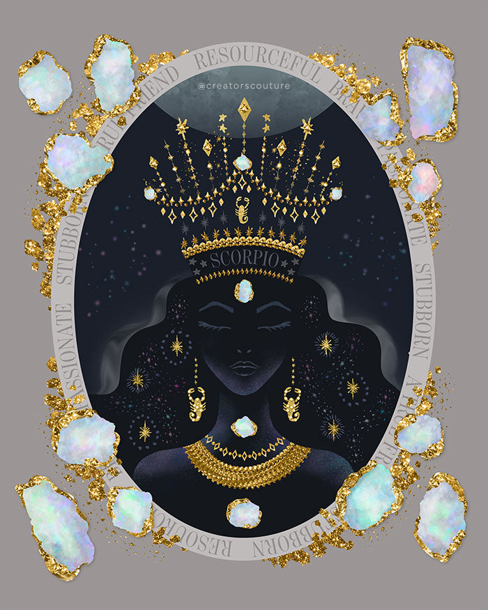 Zodiac Queen | Luxe Birthstone Printable Art | Digital Download