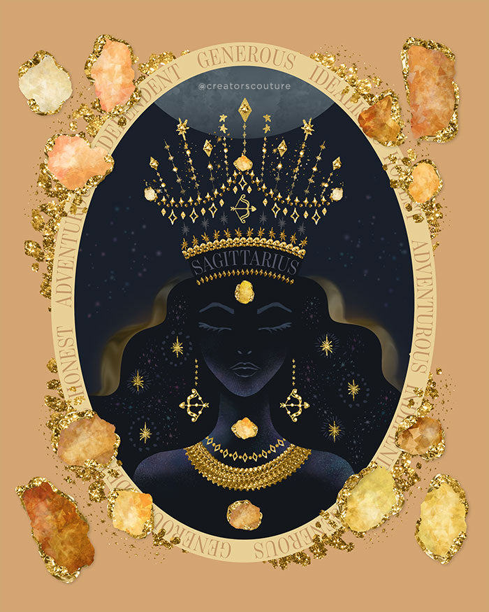 Zodiac Queen | Luxe Birthstone Printable Art | Digital Download