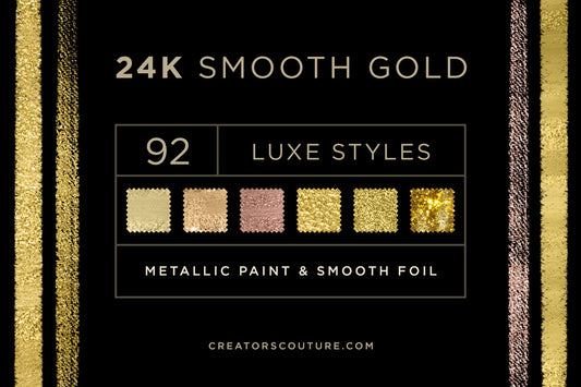 24K Gold Smooth Foil & Liquid Gold Textures: 1-Click Photoshop Styles