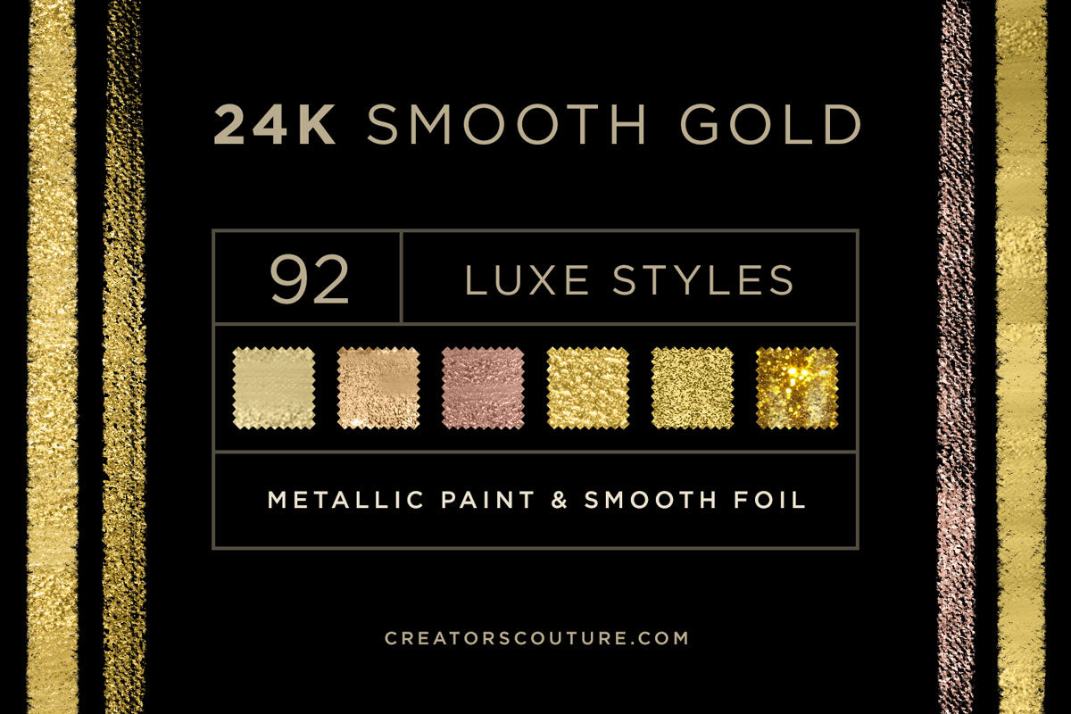 24K Gold Smooth Foil & Liquid Gold Textures: Illustrator Ai Swatches