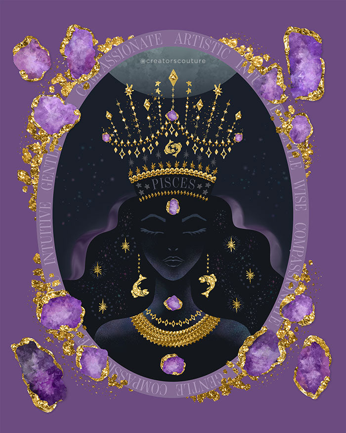 Zodiac Queen | Luxe Birthstone Printable Art | Digital Download