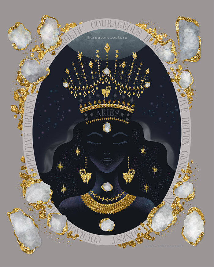 Zodiac Queen | Luxe Birthstone Printable Art | Digital Download