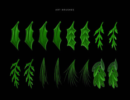 Christmas & Winter Greenery Illustrated Brushes for Adobe Illustrator art brushes on dark background