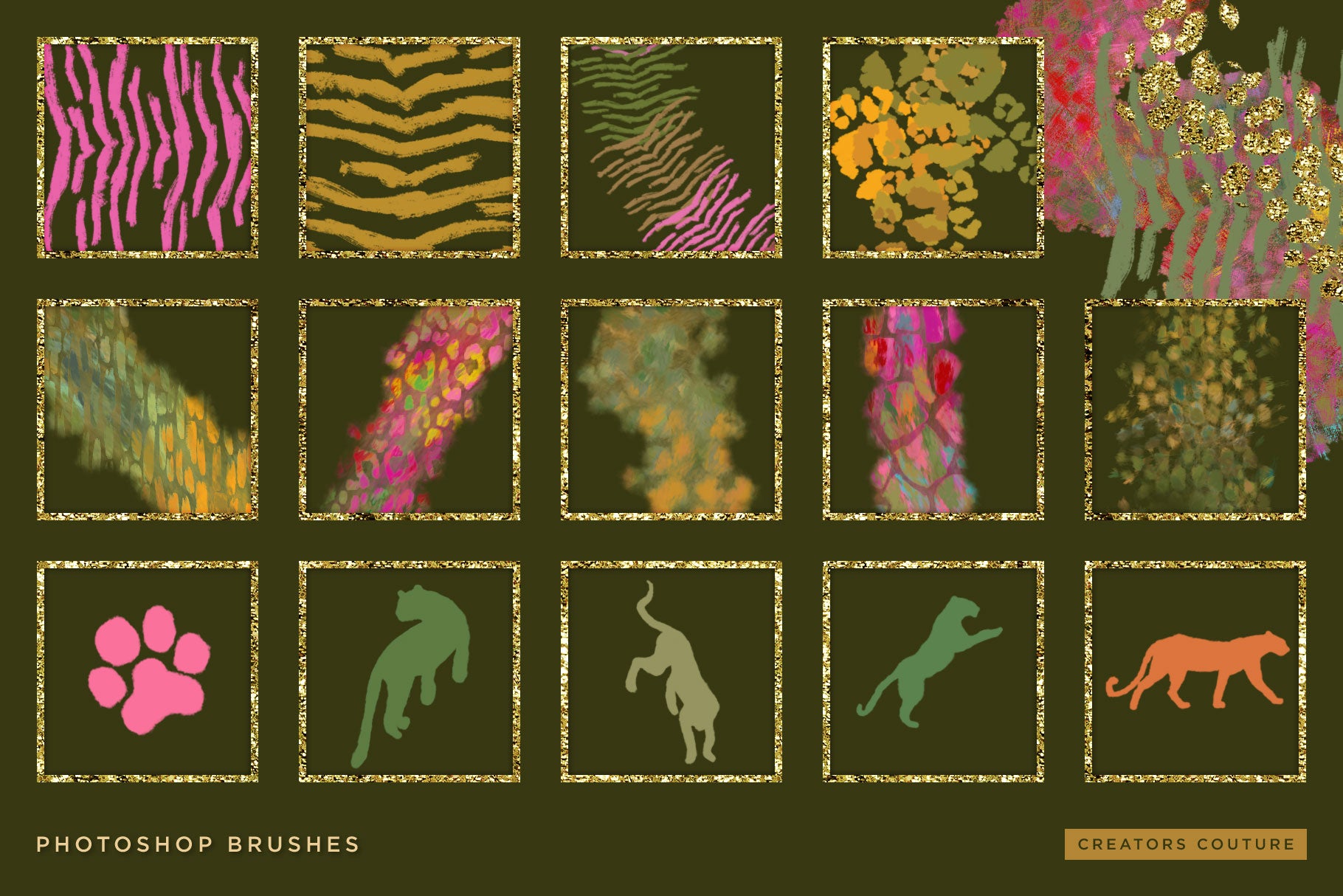 Exotic Leopard & Animal Print Color-Blending & Stamp Photoshop Brushes, brush previews