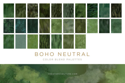 boho neutral color palettes, green color chart