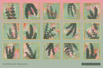 Hand-drawn Tropical Vine & Leaf Photoshop Pattern Brushes, brush previews 2