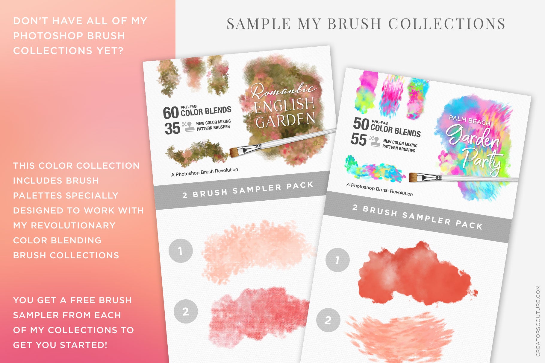 Rosé wine themed Color Palette & Color-Blending Brush Collection, impressionist brush sampler