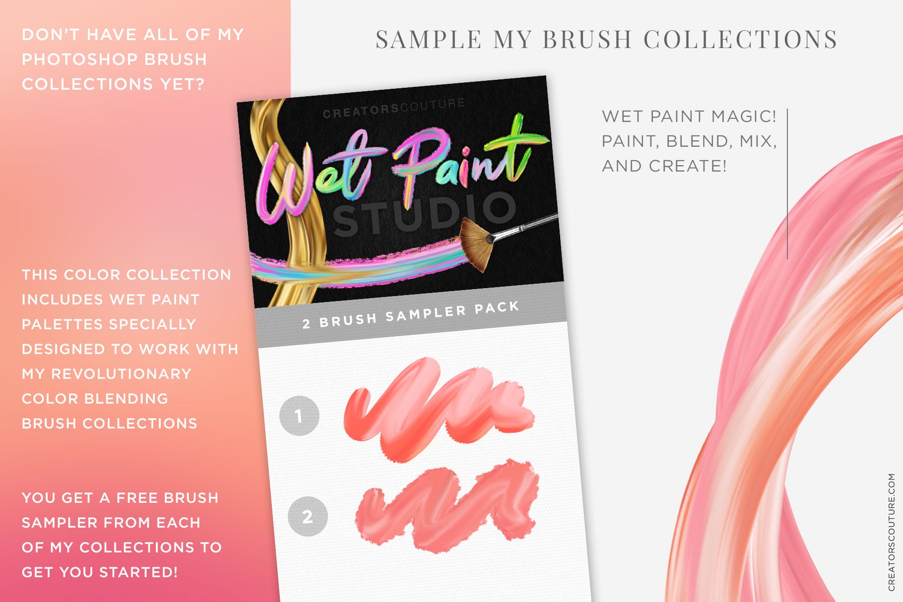 Rosé wine themed Color Palette & Color-Blending Brush Collection, wet brush sampler