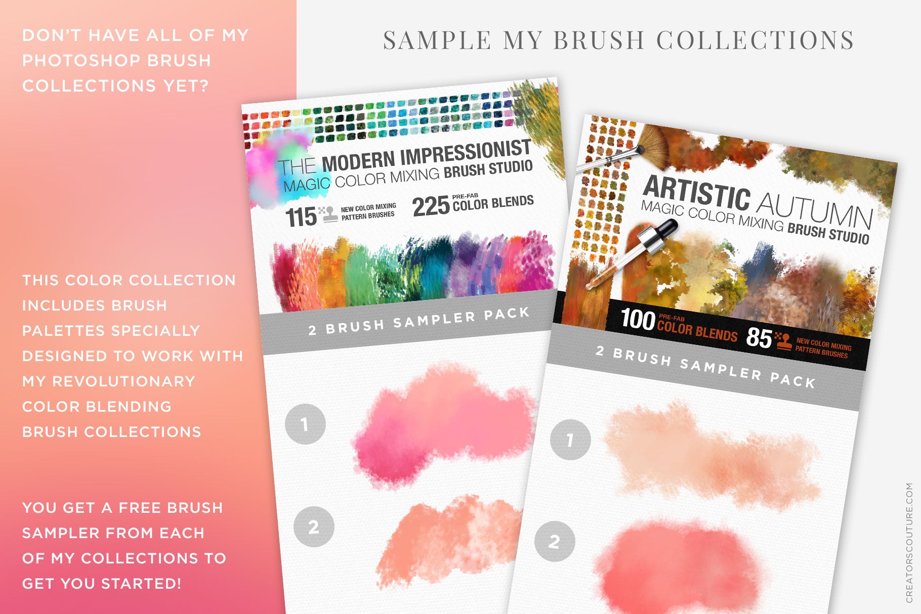 Rosé wine themed Color Palette & Color-Blending Brush Collection, brush sampler