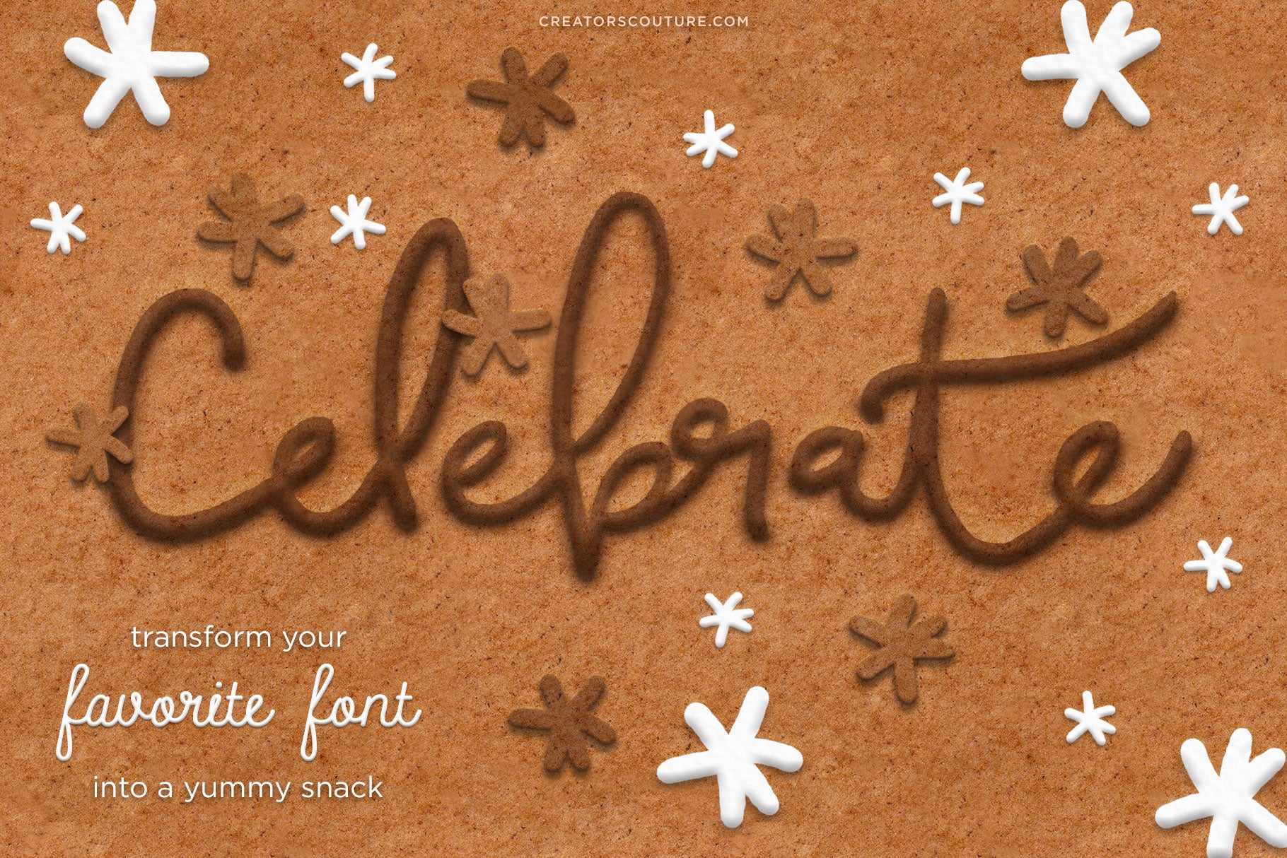 Gingerbread, Cookie, & Cake Graphic & Lettering Effects for Photoshop- Food Typography and cake lettering