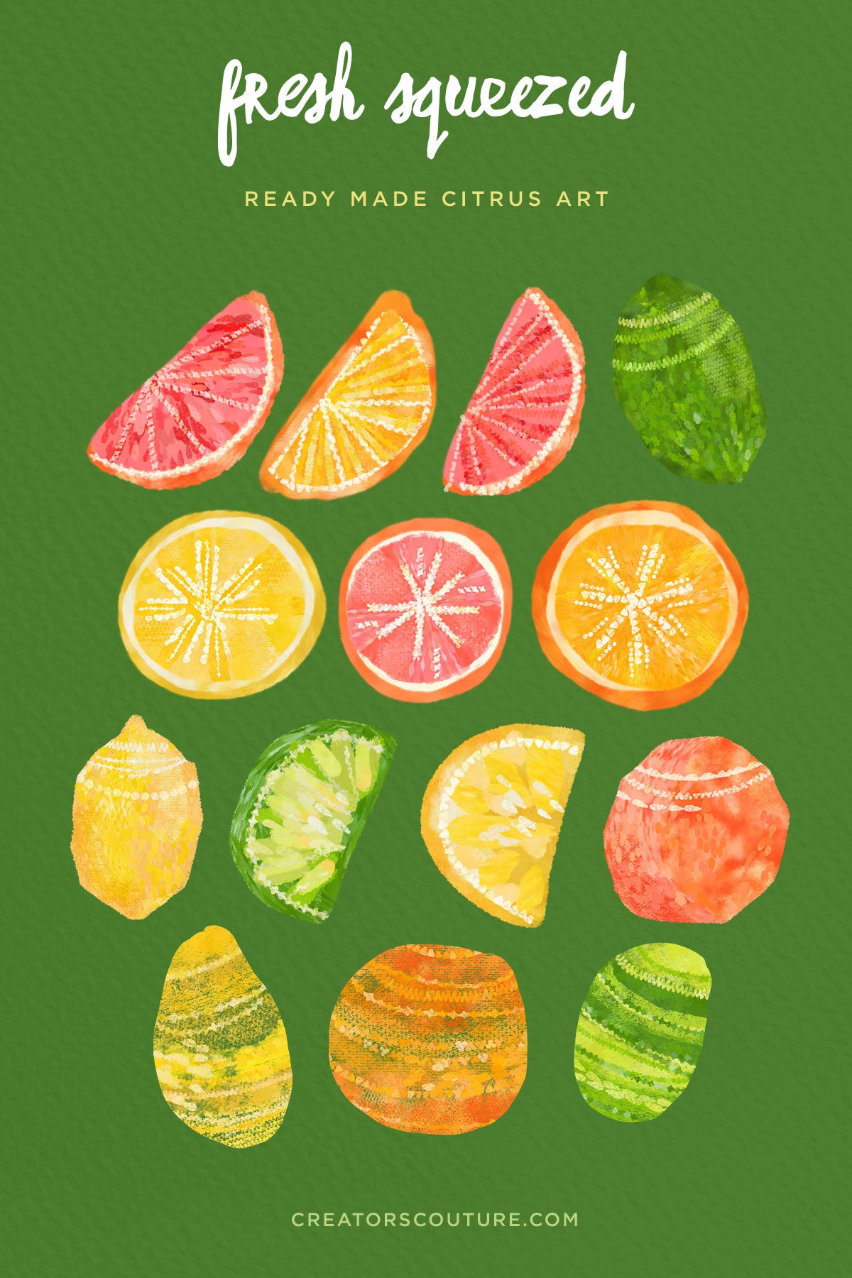 Citrus Illustration & Pattern Photoshop Brush & Color Palette Studio, ready made citrus clip art