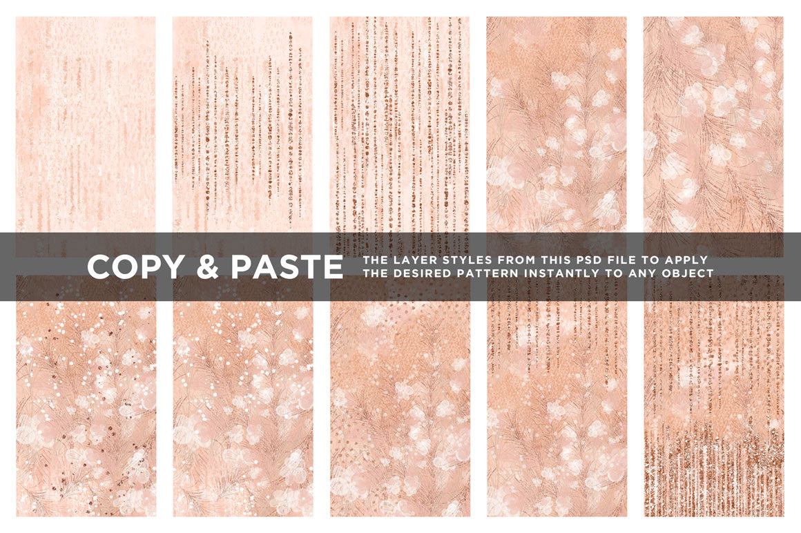 Feathery Flowers | Shimmering peach illustrations & digital papers, couture digital papers