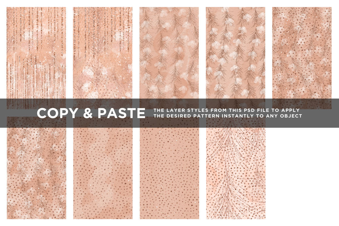 Feathery Flowers | Shimmering peach illustrations & digital papers, couture digital papers 2