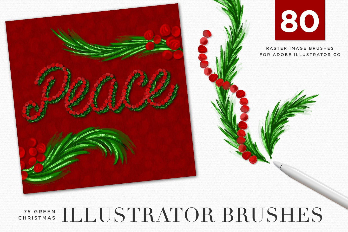 Christmas & Winter Greenery Illustrated Brushes for Adobe Illustrator card design