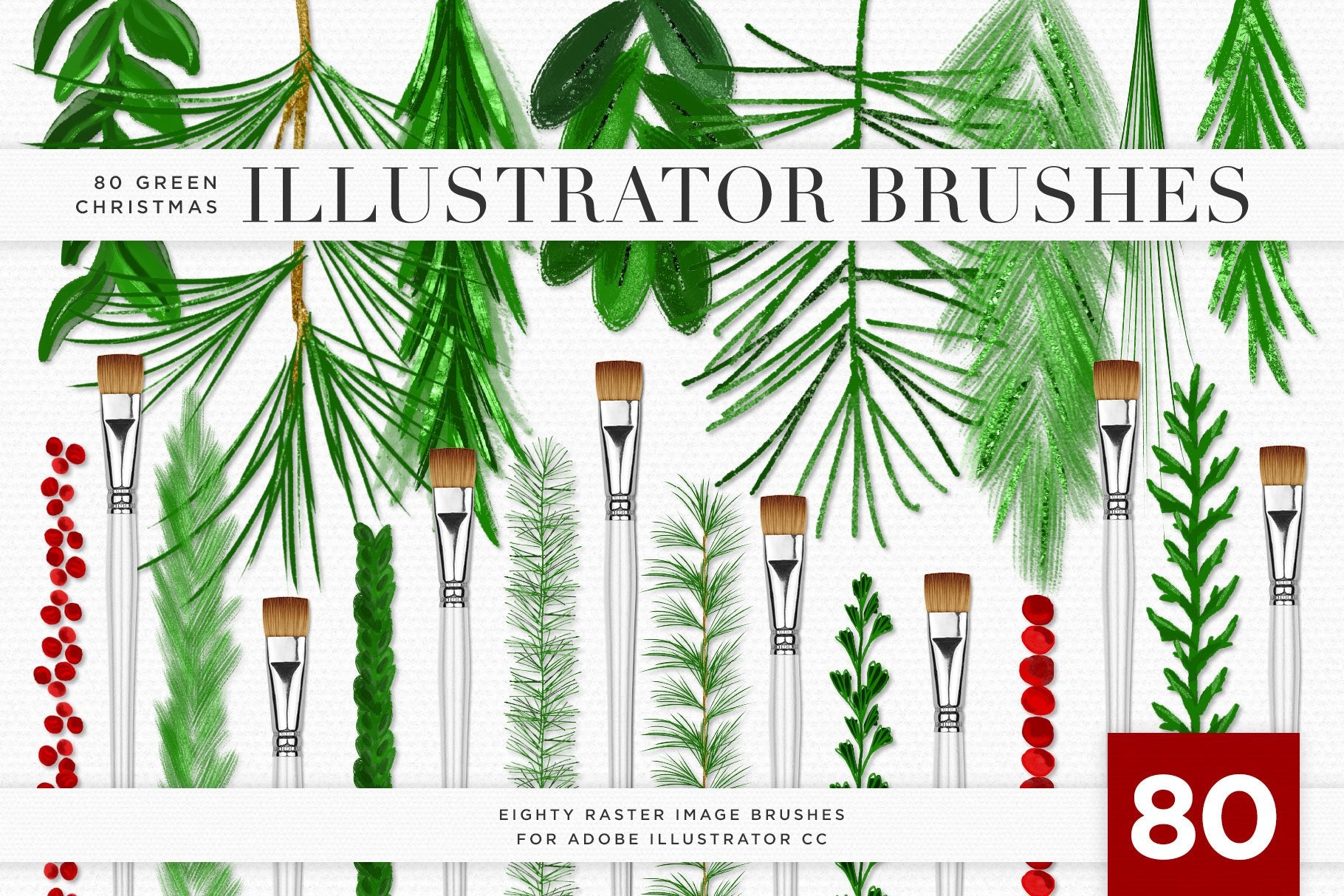 Christmas & Winter Greenery Illustrated Brushes for Adobe Illustrator preview 1