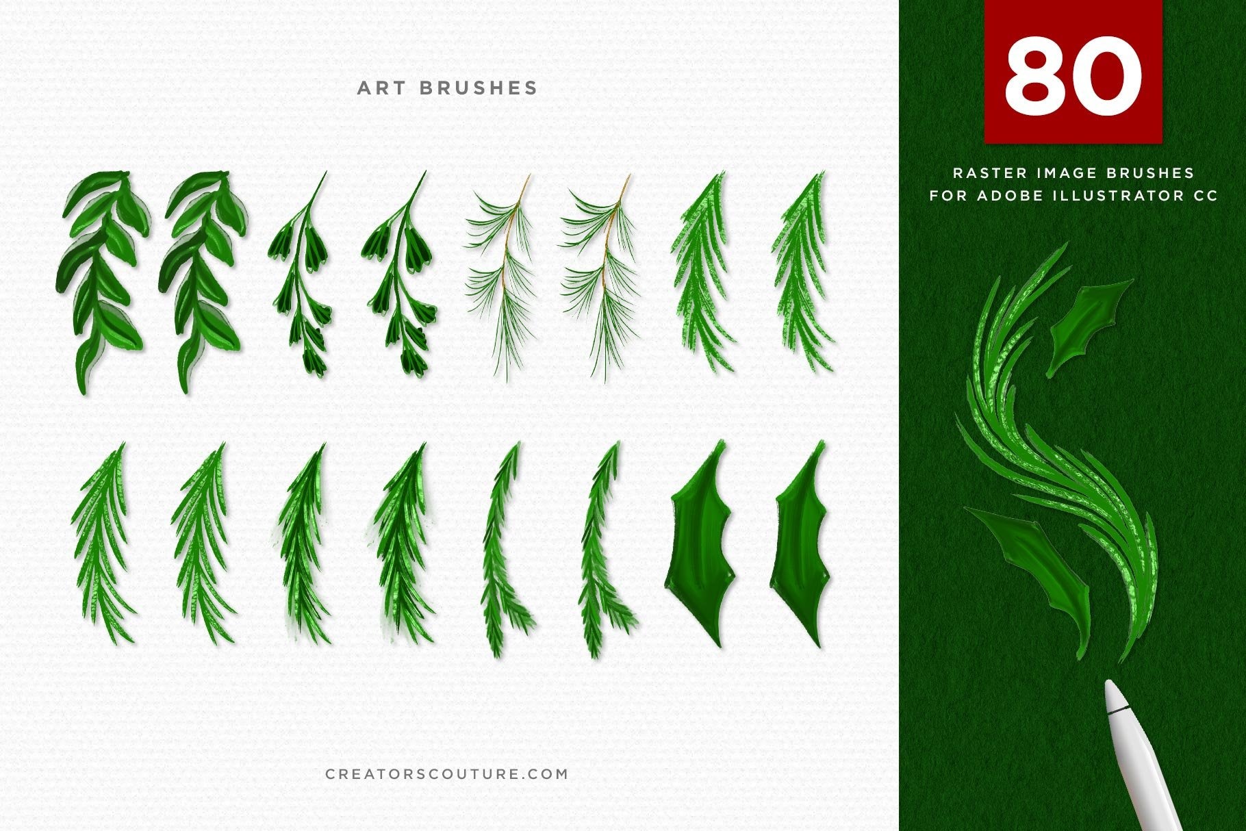 Christmas & Winter Greenery Illustrated Brushes for Adobe Illustrator art brushes preview