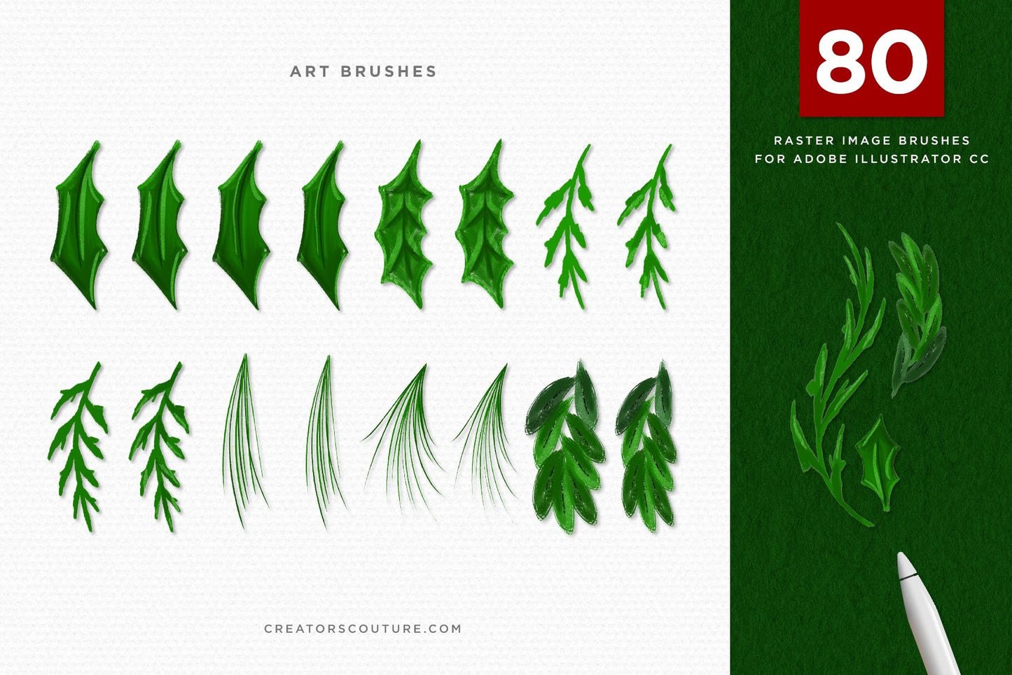 Christmas & Winter Greenery Illustrated Brushes for Adobe Illustrator art brushes demo