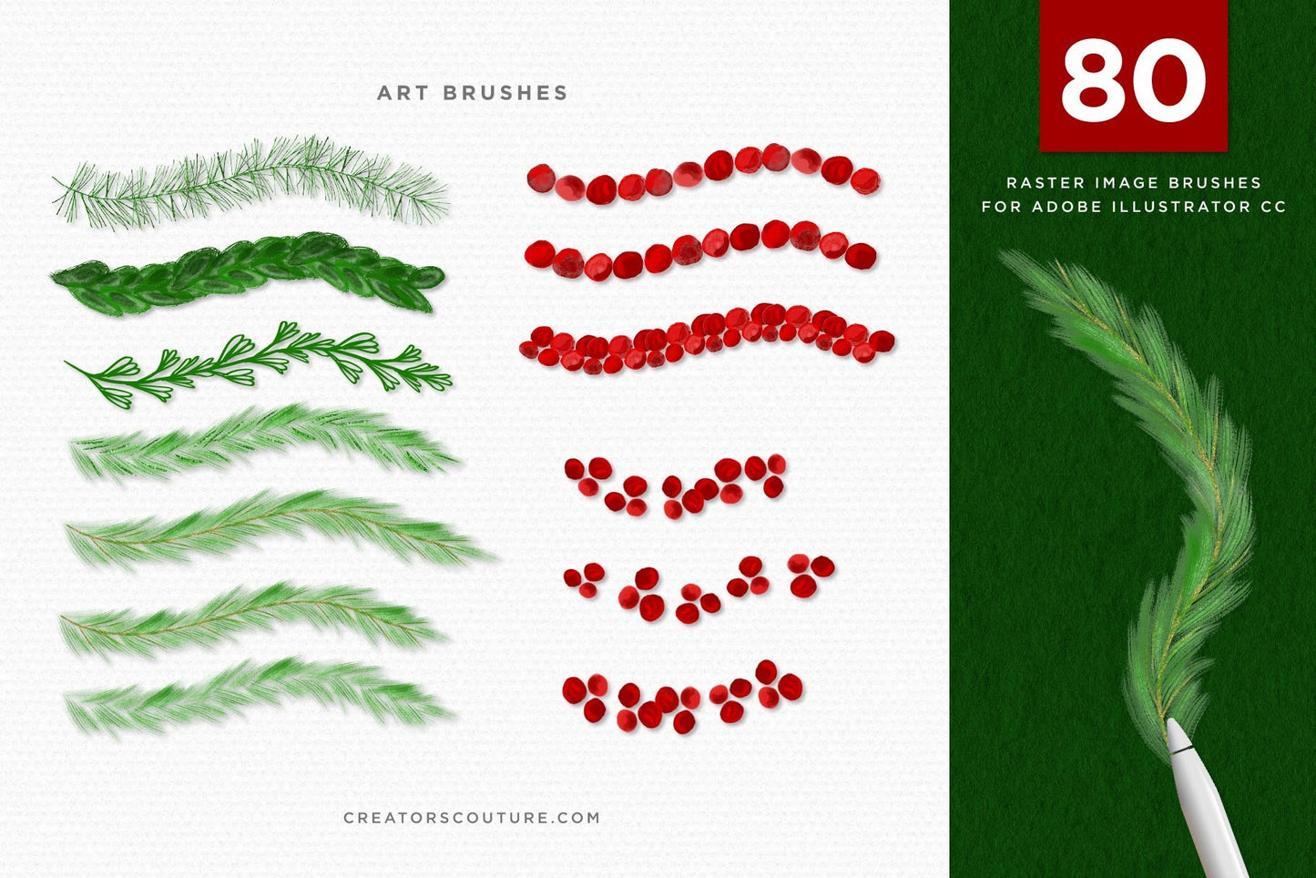Christmas & Winter Greenery Illustrated Brushes for Adobe Illustrator pattern brushes 2