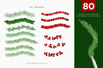Christmas & Winter Greenery Illustrated Brushes for Adobe Illustrator pattern brushes 2