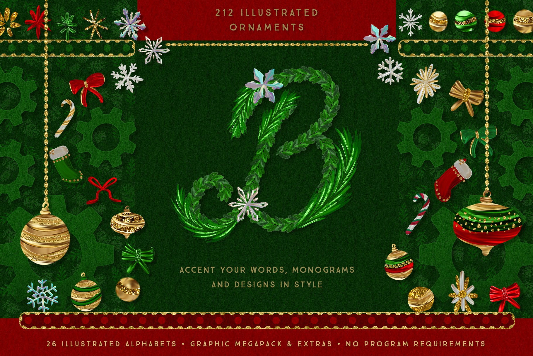 Luxe Christmas & Holiday Greenery Alphabets: illustrated monogram