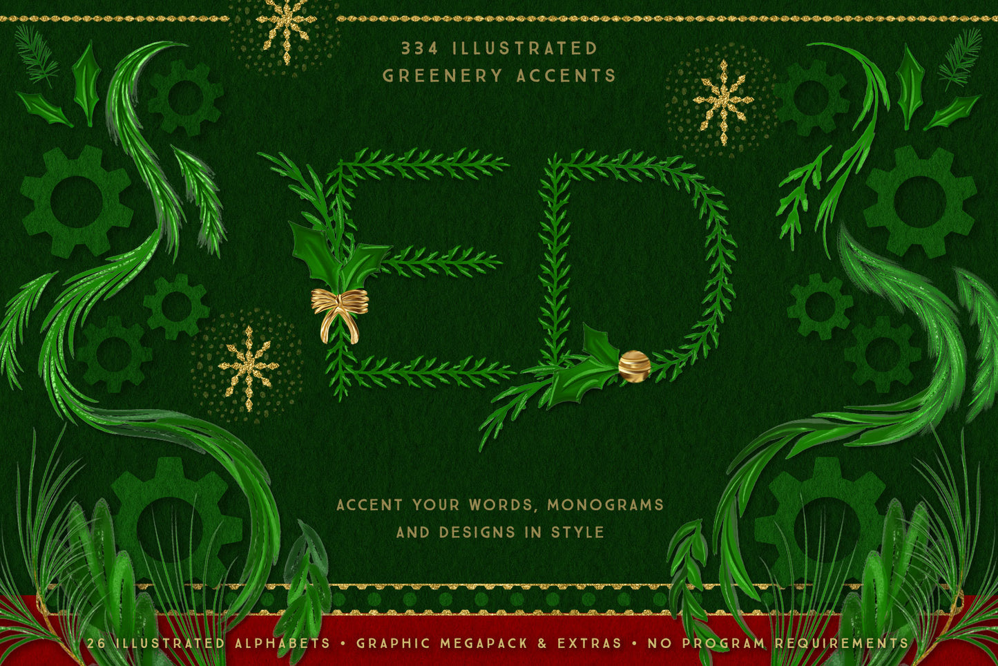Luxe Christmas & Holiday Greenery Alphabets: greenery accents demo image
