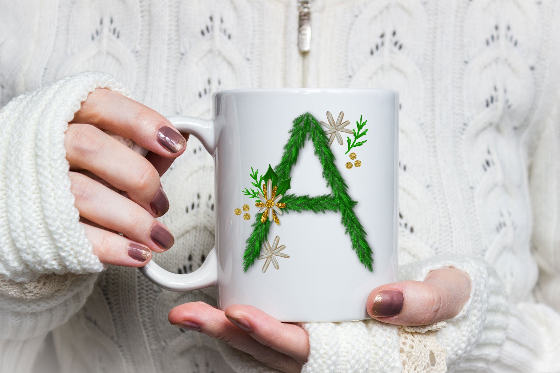 Luxe Christmas & Holiday Greenery Alphabets: create holiday mugs for sale