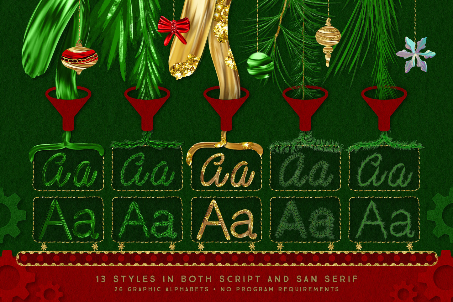 Luxe Christmas & Holiday Greenery Alphabets: alphabet samples
